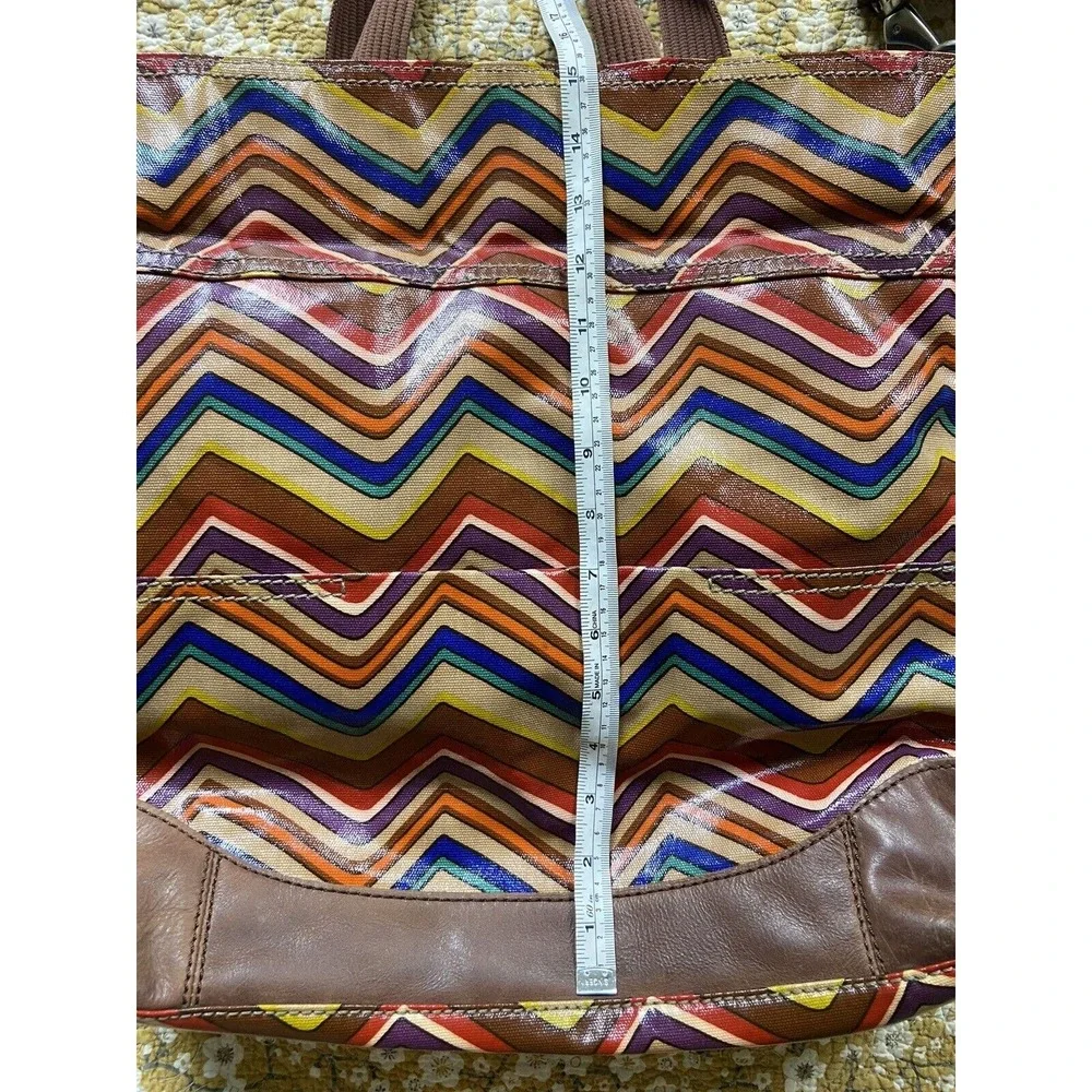 Fossil Key-Per Magnetic Closure Chevron‎ Striped Costed Canvas Tote Bag Purse